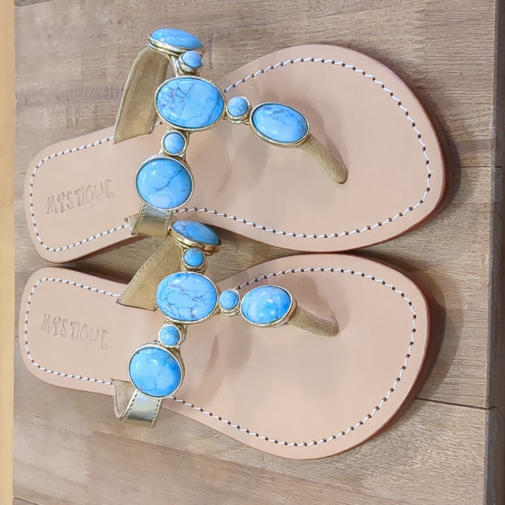 Mystique jeweled turquoise sandals size 9 NWOB